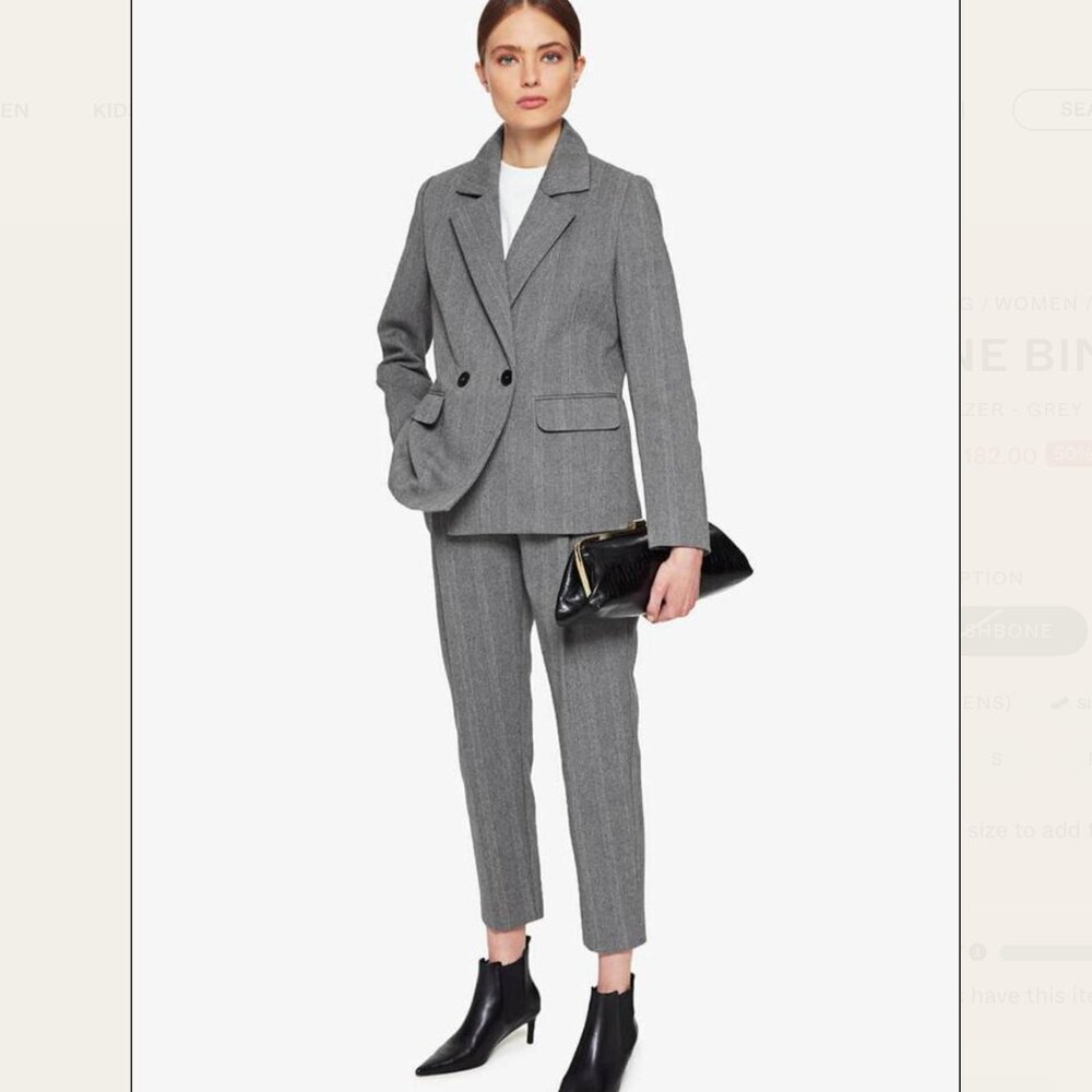 Anine Bing Light Gray Fishbone Becky Blazer And Pants Slacks